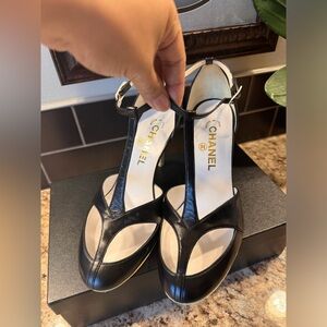 CHANEL Black Leather Heels
